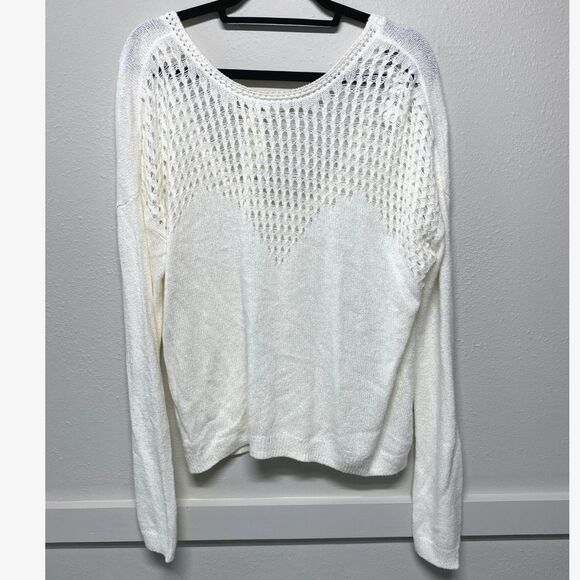 NWT Express White Lightweight Knit Open Back Long Sleeve Sweater Size Large - Picture 1 of 8